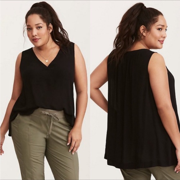 torrid Tops - Torrid Shirred Crepe Tank Top Black